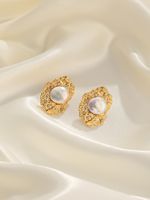 1 Pair Elegant Glam Geometric Plating Inlay Copper Freshwater Pearl 18k Gold Plated Ear Studs main image 7