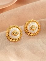 1 Pair Elegant Glam Geometric Plating Inlay Copper Freshwater Pearl 18k Gold Plated Ear Studs main image 9