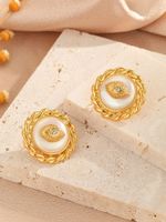 1 Pair Elegant Glam Geometric Plating Inlay Copper Freshwater Pearl 18k Gold Plated Ear Studs main image 8