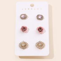 3 Pairs Simple Style Geometric Flower Plating Inlay Alloy Rhinestones Ear Studs main image 1