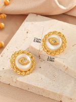 1 Pair Elegant Glam Geometric Plating Inlay Copper Freshwater Pearl 18k Gold Plated Ear Studs sku image 2