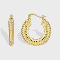 1 Pair Novelty Commute Shiny Solid Color Side Stripe Plating Pleated Copper 18k Gold Plated Hoop Earrings main image 1