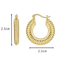 1 Pair Novelty Commute Shiny Solid Color Side Stripe Plating Pleated Copper 18k Gold Plated Hoop Earrings main image 3