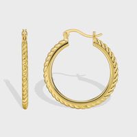 1 Pair Novelty Commute Shiny Solid Color Side Stripe Plating Pleated Copper 18k Gold Plated Hoop Earrings main image 7