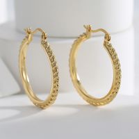 1 Pair Novelty Commute Shiny Solid Color Side Stripe Plating Pleated Copper 18k Gold Plated Hoop Earrings main image 8