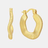 1 Pair Novelty Commute Shiny Solid Color Side Stripe Plating Pleated Copper 18k Gold Plated Hoop Earrings main image 9
