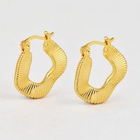 1 Pair Novelty Commute Shiny Solid Color Side Stripe Plating Pleated Copper 18k Gold Plated Hoop Earrings main image 10