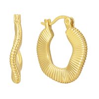 1 Pair Novelty Commute Shiny Solid Color Side Stripe Plating Pleated Copper 18k Gold Plated Hoop Earrings sku image 1
