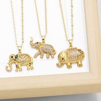 Cute Simple Style Elephant Copper Plating Inlay Zircon 18k Gold Plated Pendant Necklace main image 1
