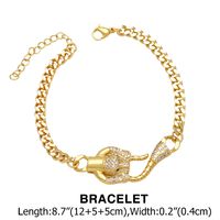Elegant Glam Leopard Head Copper Plating Inlay Zircon 18k Gold Plated Bracelets Necklace main image 2
