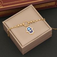 304 Stainless Steel Copper 18K Gold Plated Fashion Plating Inlay Devil's Eye Hand Of Fatima Rhinestones Bracelets Earrings Necklace main image 7