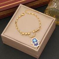304 Stainless Steel Copper 18K Gold Plated Fashion Plating Inlay Devil's Eye Hand Of Fatima Rhinestones Bracelets Earrings Necklace main image 8