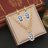 304 Stainless Steel Copper 18K Gold Plated Fashion Plating Inlay Devil's Eye Hand Of Fatima Rhinestones Bracelets Earrings Necklace main image 10