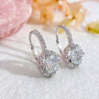 Glam Luxurious Shiny Round Sterling Silver Gra Inlay Moissanite Earrings main image 1