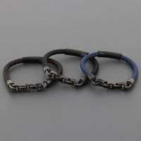 Retro Geométrico Cuero Sintético Acero Titanio Tejido De Punto Hombres Pulsera main image 5