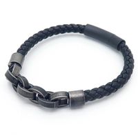 Retro Geometric Pu Leather Titanium Steel Knitting Men's Wristband main image 2
