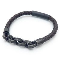 Retro Geométrico Cuero Sintético Acero Titanio Tejido De Punto Hombres Pulsera main image 3