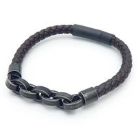 Retro Geometric Pu Leather Titanium Steel Knitting Men's Wristband main image 3