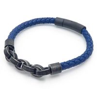 Retro Geometric Pu Leather Titanium Steel Knitting Men's Wristband main image 4
