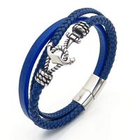 Retro Punk Anchor Pu Leather Titanium Steel Knitting Unisex Wristband sku image 1