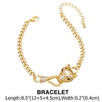 Ig Style Simple Style Leopard Head Copper Plating Inlay Zircon 18k Gold Plated Bracelets Necklace main image 3