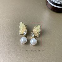 1 Pair Cute Simple Style Butterfly Plating Inlay Alloy Artificial Crystal Artificial Pearls Zircon Drop Earrings main image 2