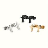 3 Pairs Retro Solid Color Plating Stainless Steel Ear Studs main image 3