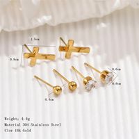 1 Set Simple Style Cross Round Plating Inlay 304 Stainless Steel Zircon 14K Gold Plated Ear Studs sku image 1