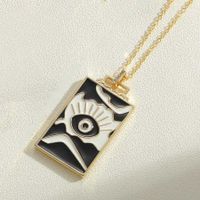 Fashion Round Devil's Eye Rectangle Copper Enamel Plating 14k Gold Plated Pendant Necklace sku image 4