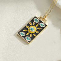 Fashion Round Devil's Eye Rectangle Copper Enamel Plating 14k Gold Plated Pendant Necklace sku image 6