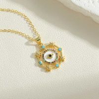 Fashion Round Devil's Eye Rectangle Copper Enamel Plating 14k Gold Plated Pendant Necklace sku image 1