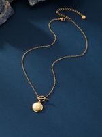 304 Stainless Steel 14K Gold Plated Simple Style Toggle Plating Round Pendant Necklace main image 4