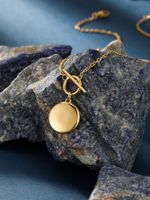 304 Stainless Steel 14K Gold Plated Simple Style Toggle Plating Round Pendant Necklace main image 1