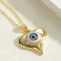 Simple Style Devil's Eye Heart Shape Copper Enamel Plating 14k Gold Plated Pendant Necklace sku image 1