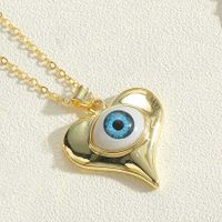 Einfacher Stil Teufels Auge Herzform Kupfer Emaille Überzug 14 Karat Vergoldet Halskette Mit Anhänger sku image 2