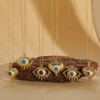 Simple Style Devil's Eye Heart Shape Copper Enamel Plating 14k Gold Plated Pendant Necklace main image 7