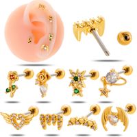 1 Piece Ear Cartilage Rings & Studs Simple Style Classic Style Heart Shape Wings Flower 316 Stainless Steel  Copper Plating Inlay Zircon main image 1