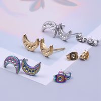 1 Pair Simple Style Round Moon Plating Stainless Steel Ear Studs main image 2