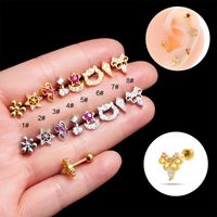 1 Piece Ear Cartilage Rings & Studs Simple Style Classic Style Cat Flower Butterfly 316 Stainless Steel  Copper Plating Inlay Zircon main image 1