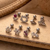 1 Piece Ear Cartilage Rings & Studs Simple Style Classic Style Cat Flower Butterfly 316 Stainless Steel  Copper Plating Inlay Zircon main image 3