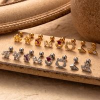 1 Piece Ear Cartilage Rings & Studs Simple Style Classic Style Cat Flower Butterfly 316 Stainless Steel  Copper Plating Inlay Zircon main image 5
