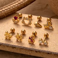 1 Piece Ear Cartilage Rings & Studs Simple Style Classic Style Cat Flower Butterfly 316 Stainless Steel  Copper Plating Inlay Zircon main image 4