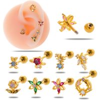 1 Piece Ear Cartilage Rings & Studs Simple Style Classic Style Bear Flower 316 Stainless Steel  Copper Plating Inlay Zircon main image 1