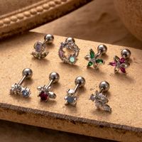 1 Piece Ear Cartilage Rings & Studs Simple Style Classic Style Bear Flower 316 Stainless Steel  Copper Plating Inlay Zircon main image 4