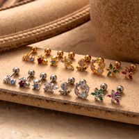1 Piece Ear Cartilage Rings & Studs Simple Style Classic Style Bear Flower 316 Stainless Steel  Copper Plating Inlay Zircon main image 3