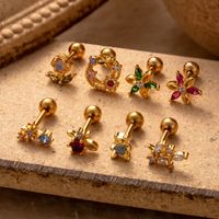 1 Piece Ear Cartilage Rings & Studs Simple Style Classic Style Bear Flower 316 Stainless Steel  Copper Plating Inlay Zircon main image 5