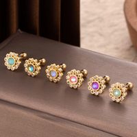 1 Piece Ear Cartilage Rings & Studs Simple Style Classic Style Flower 316 Stainless Steel  Copper Plating Inlay Zircon main image 3