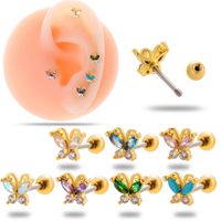 1 Piece Ear Cartilage Rings & Studs Simple Style Classic Style Butterfly 316 Stainless Steel  Copper Plating Inlay Zircon main image 1