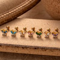 1 Piece Ear Cartilage Rings & Studs Simple Style Classic Style Butterfly 316 Stainless Steel  Copper Plating Inlay Zircon main image 2