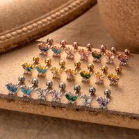 1 Piece Ear Cartilage Rings & Studs Simple Style Classic Style Butterfly 316 Stainless Steel  Copper Plating Inlay Zircon main image 5